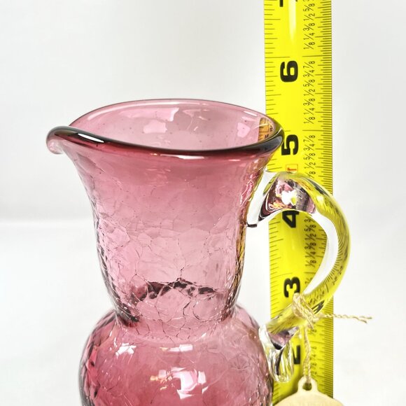 Kanawha Handblown Small Pitcher Vintage Cranberry Crackle Glass 5 1/4" with Tag - Picture 10 of 11